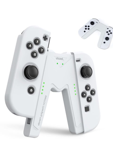 مقبض شحن Switch Joy-Con، متوافق مع شاحن وحدة التحكم، مقبض Joycon مريح لـ Joy-con، شحن سريع أثناء اللعب (أبيض)