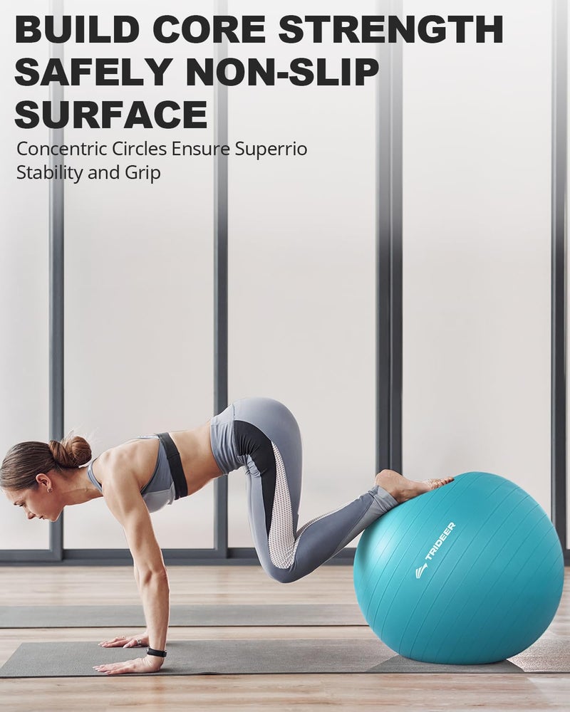 Trideer Extra Thick Yoga Ball Exercise Ball, 5 Sizes Ball Chair, Heavy Duty Swiss Ball for Balance, Stability, Pregnancy and Physical Therapy, Quick Pump - Image 3