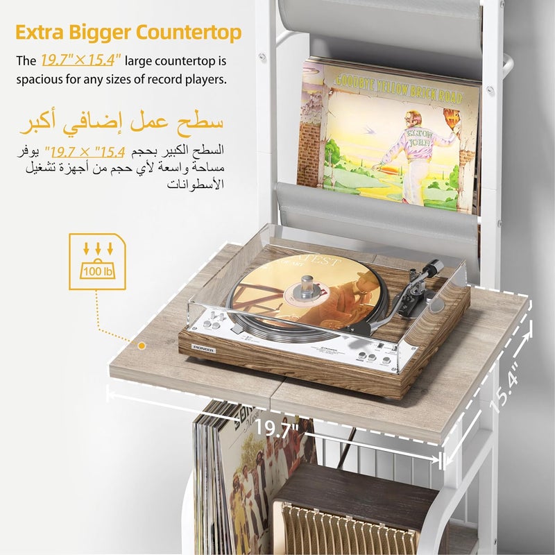 Keebofly Record Player Stand with Vinyl Storage, Record Player Table with Vinyl Record Storage up to 200 Albums, Turntable Stand with Record Holder Vinyl Display Shelf, Record Player Cabinet Organizer Rack - Image 3