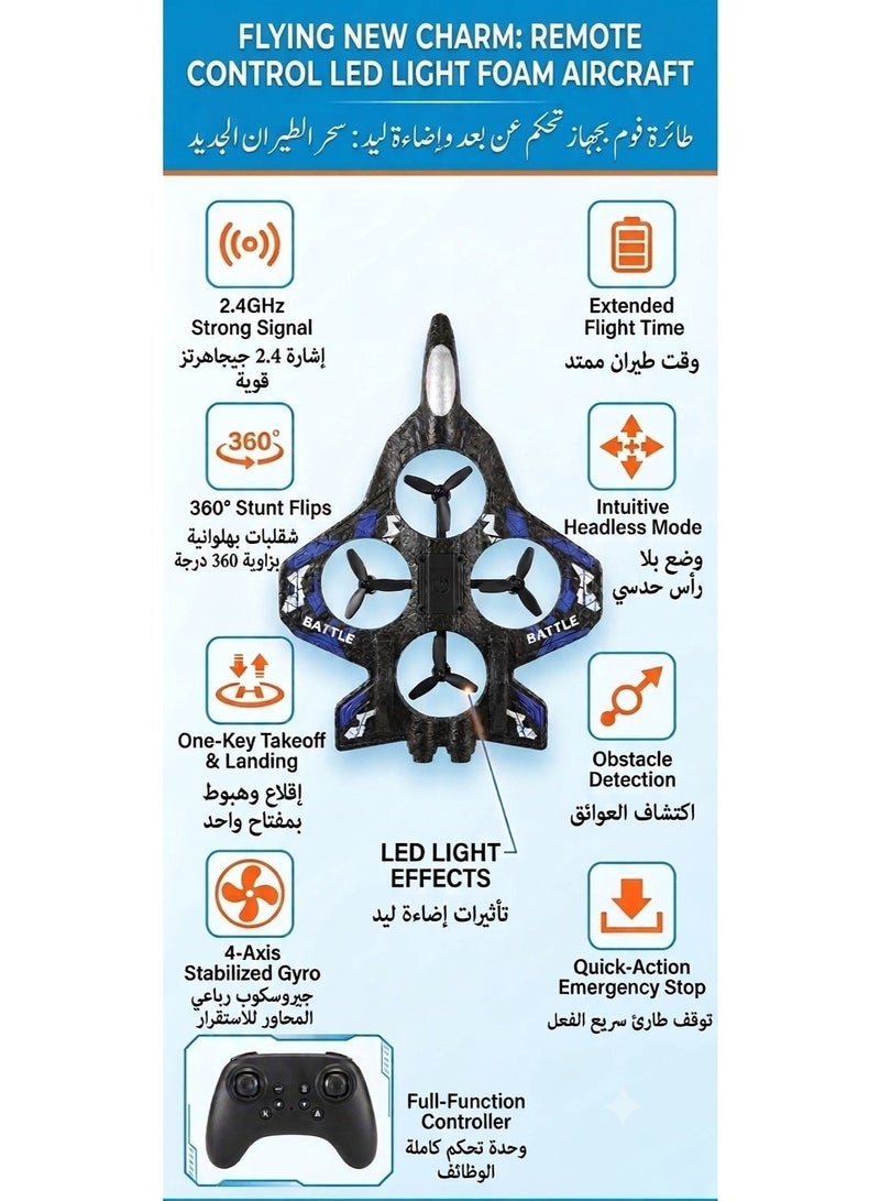 Remote Control LED Foam Airplane – Durable 2.4GHz EPP Foam RC Plane for Kids, 360° Stunts, Rechargeable Battery, Long-lasting Outdoor Toy - Image 5