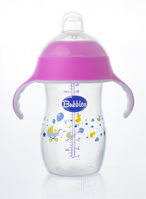 Bubbles Baby Cup and Feeding Bottle 2 in 1 280ml Pink