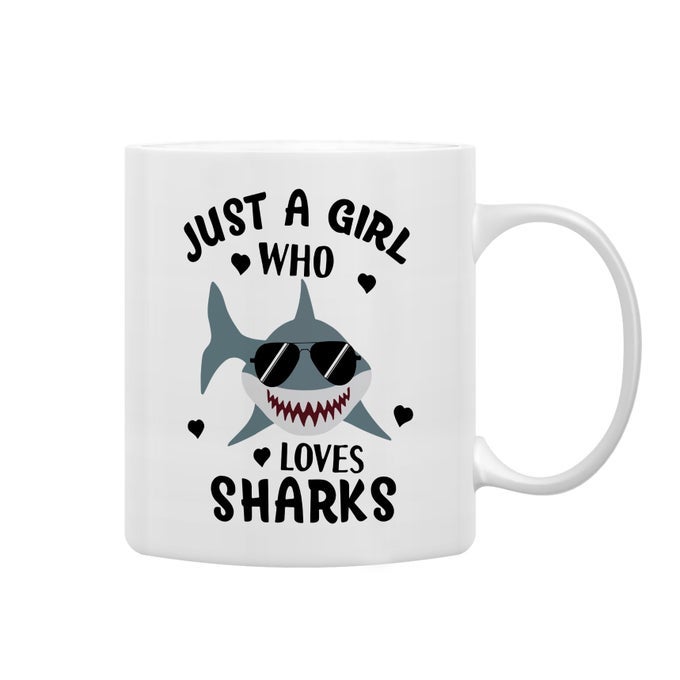 SHARK MUG SHARKS CUP SHARK GIFTS FOR SHARKLOVERS FUNNY SHARKS MUGS TEA CUPS GIFTS FOR SHARKLOVERS WOMEN GIRLS JUST A GIRL WHO LOVES SHARKS COFFEE MUGS CUPS CERAMIC 11OZ