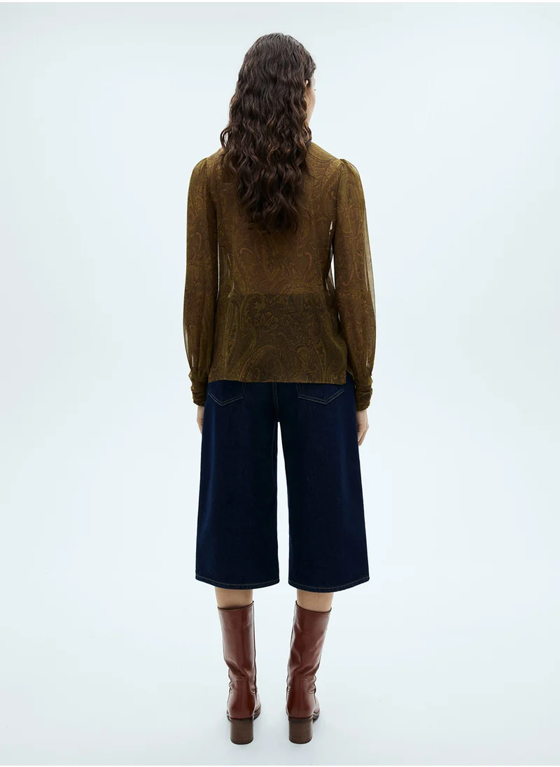 مانجو Oak Printed Bow Detailed Top