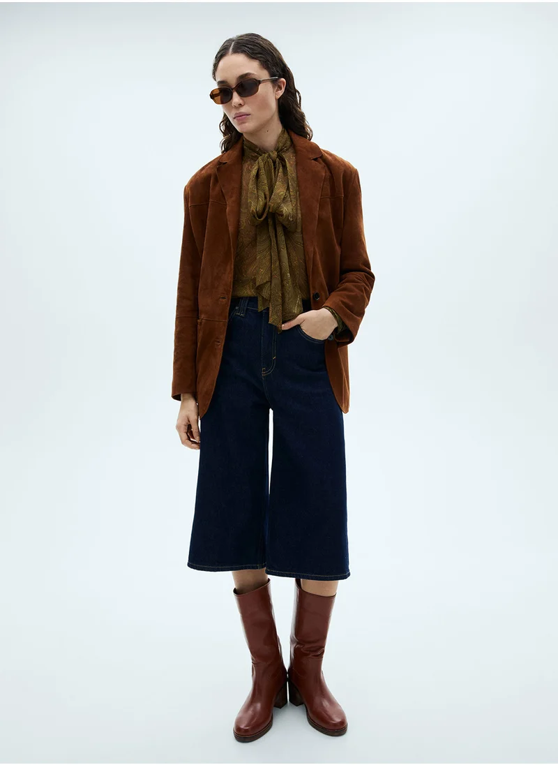 مانجو Oak Printed Bow Detailed Top