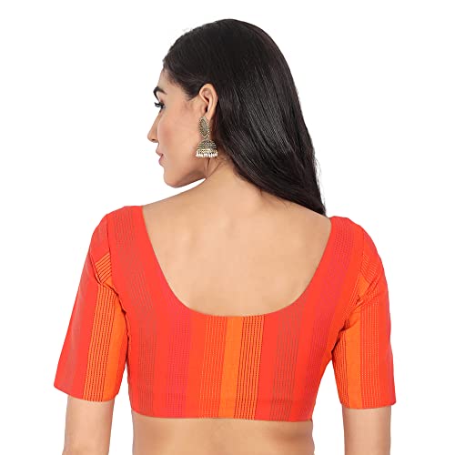 JISB Women's Cotton Geometric Half Sleeve Blouse (JISB00612_Orange_34) - Image 3