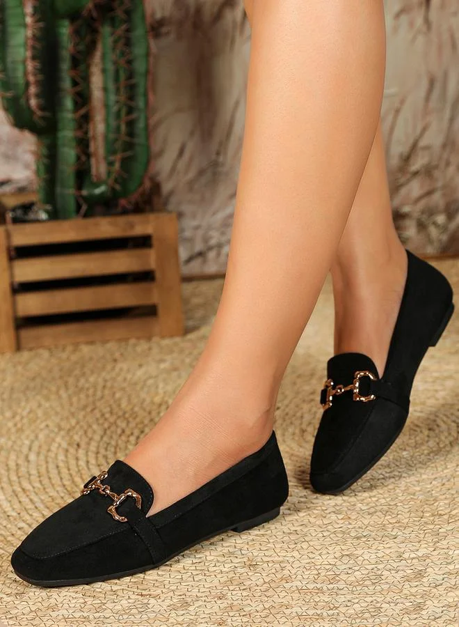Sneak-a-Peek Metal Chain Accent Suede Look Mules by Styli
