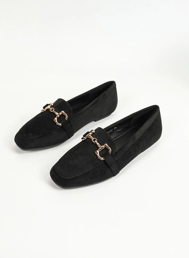 Sneak-a-Peek Metal Chain Accent Suede Look Mules by Styli