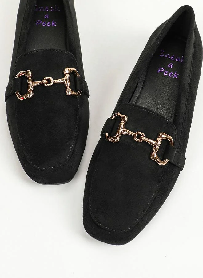 Sneak-a-Peek Metal Chain Accent Suede Look Mules by Styli