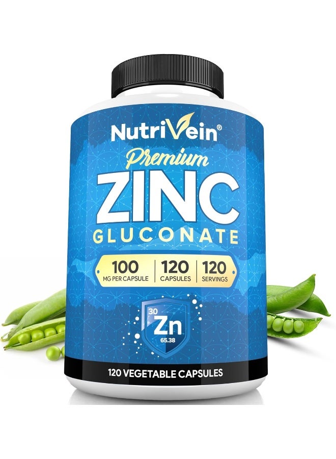 Nutrivein Premium Zinc Gluconate 100mg - 120 Capsules - Image 1