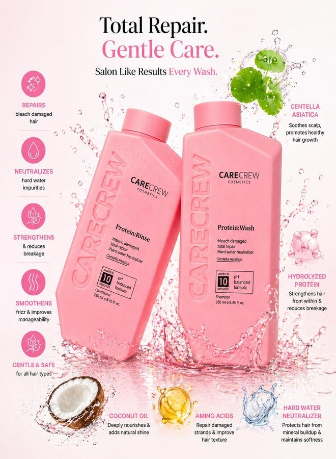 Sweet Professional CARECREW Protein Wash & Protein Rinse Shampoo Conditioner Combo 250ml Each | Total Repair for Bleach Damaged Hair | pH Balanced Formula - Image 3