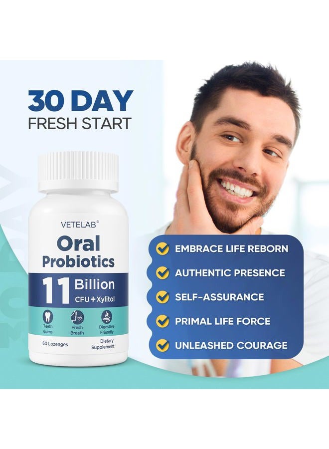 VeteLab Oral Probiotics for Mouth Bad Breath - 11 Billion CFU Chewable Probiotics for Teeth & Gums, Dry Mouth, Gum Restore, Fresh Breath, Chronic Halitosis & Gut Health, 60 Lozenges - Image 3
