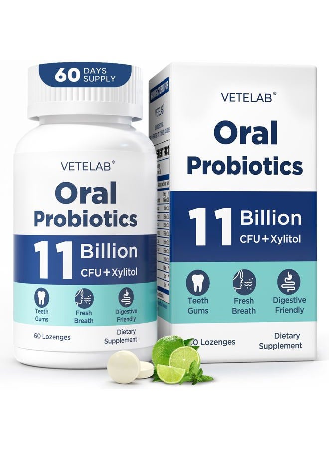 VeteLab Oral Probiotics for Mouth Bad Breath - 11 Billion CFU Chewable Probiotics for Teeth & Gums, Dry Mouth, Gum Restore, Fresh Breath, Chronic Halitosis & Gut Health, 60 Lozenges - Image 1