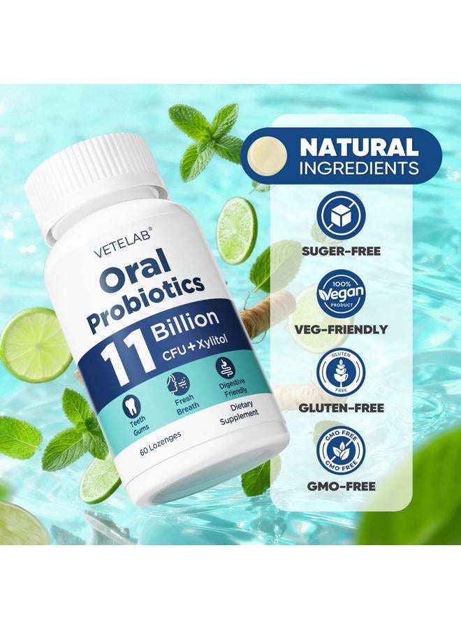 VeteLab Oral Probiotics for Mouth Bad Breath - 11 Billion CFU Chewable Probiotics for Teeth & Gums, Dry Mouth, Gum Restore, Fresh Breath, Chronic Halitosis & Gut Health, 60 Lozenges - Image 5