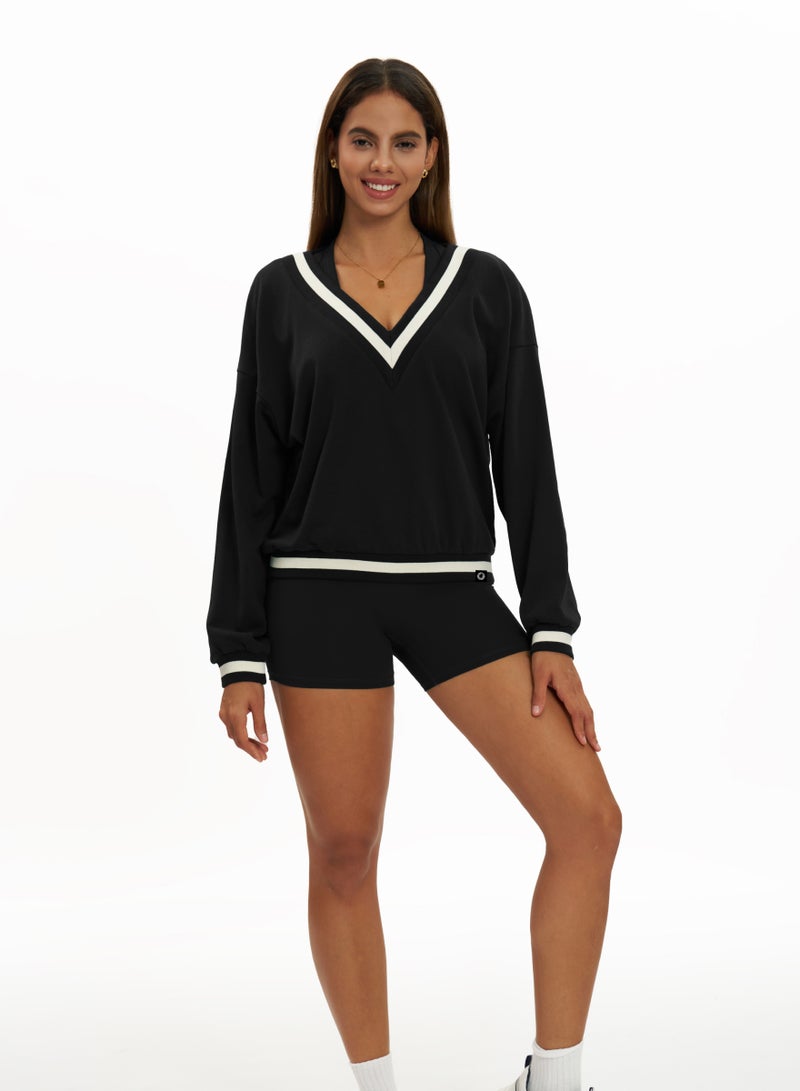 KAWN.YOGA Womens V-Neck Loose Fit Light Sweatshirt - Image 4