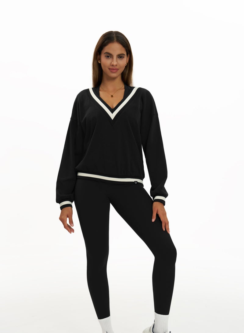 KAWN.YOGA Womens V-Neck Loose Fit Light Sweatshirt - Image 1