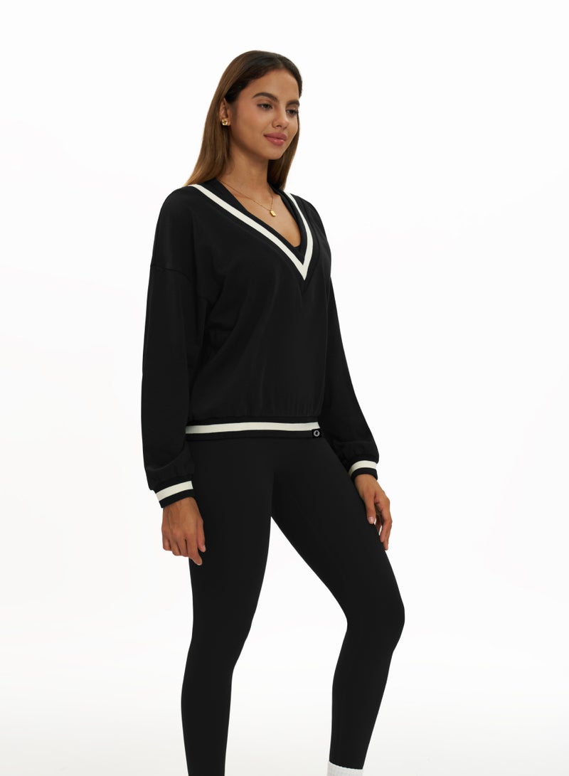 KAWN.YOGA Womens V-Neck Loose Fit Light Sweatshirt - Image 2