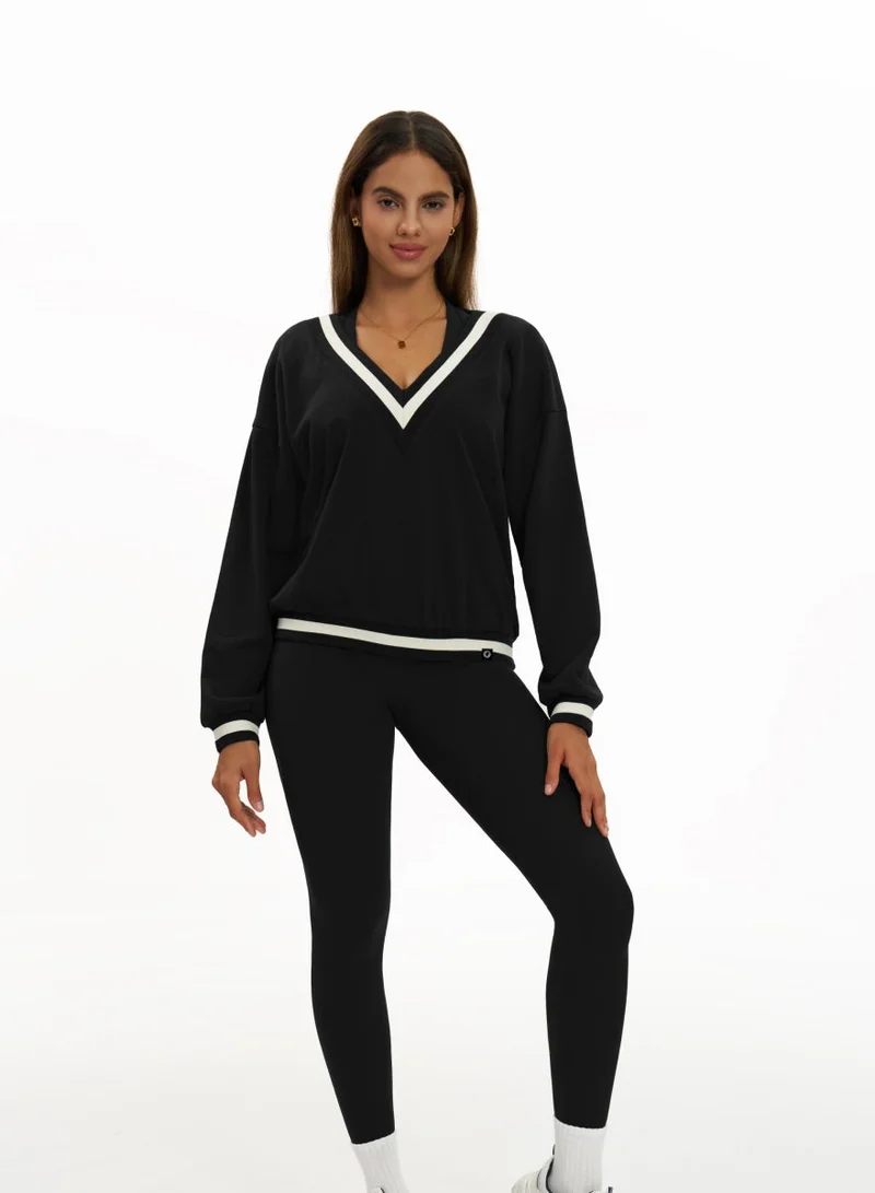 KAWN.YOGA Womens V-Neck Loose Fit Light Sweatshirt