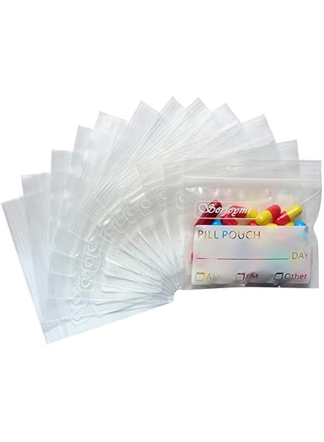 Arabest Travel Size Pill Storage Bags Pack of 120 Clear Ziplock Seal Pill Pouches with Write-on Label - BPA Free, Reusable, Waterproof - 3 x 2.75 inch AM PM Medication Organizer Bags  - Image 1