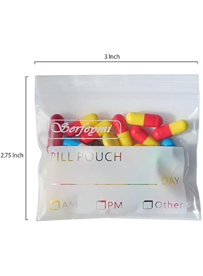 Arabest Travel Size Pill Storage Bags Pack of 120 Clear Ziplock Seal Pill Pouches with Write-on Label - BPA Free, Reusable, Waterproof - 3 x 2.75 inch AM PM Medication Organizer Bags  - Image 2