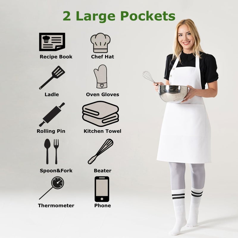 TOSHE Kitchen Apron Waterdrop Resistant Cotton Apron with adjustable Aprons for Women with Pockets 10 Color option Cooking Apron Light Blue (Light Blue) - Image 1
