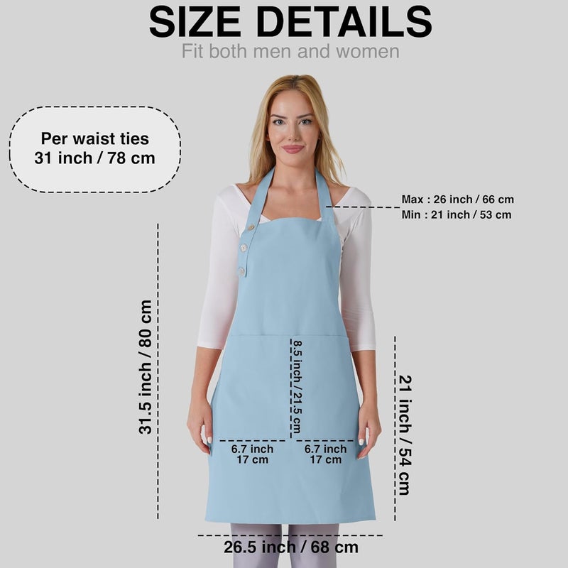 TOSHE Kitchen Apron Waterdrop Resistant Cotton Apron with adjustable Aprons for Women with Pockets 10 Color option Cooking Apron Light Blue (Light Blue) - Image 4