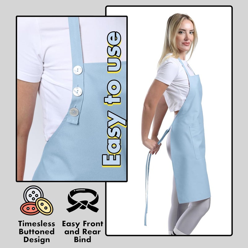 TOSHE Kitchen Apron Waterdrop Resistant Cotton Apron with adjustable Aprons for Women with Pockets 10 Color option Cooking Apron Light Blue (Light Blue) - Image 5