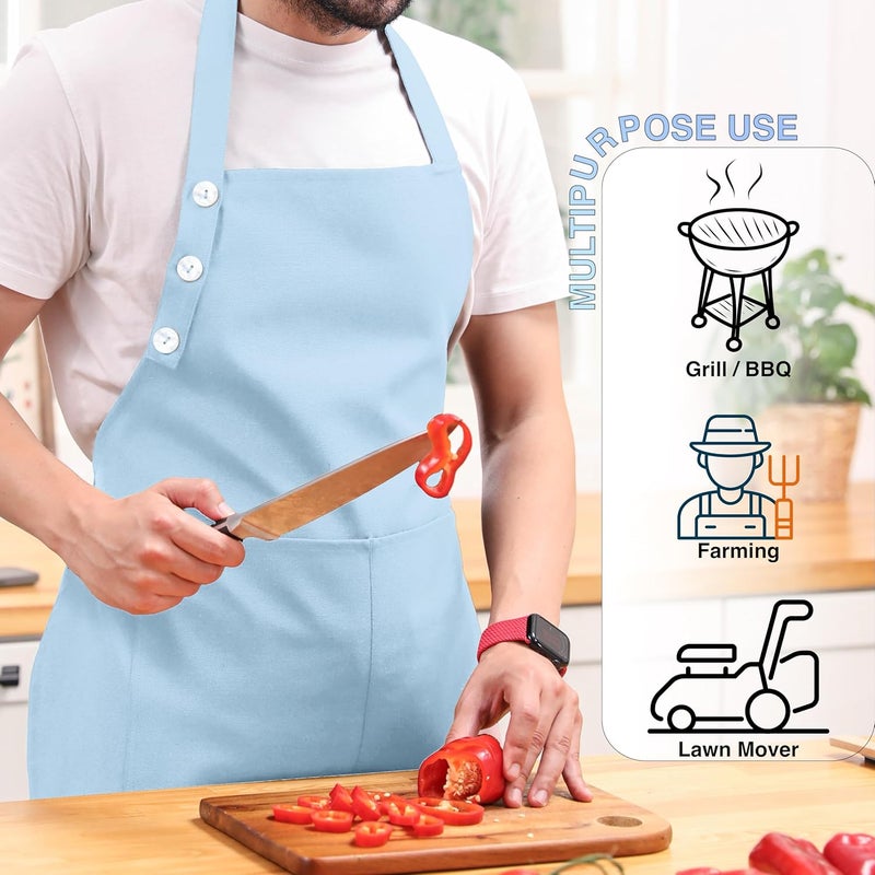 TOSHE Kitchen Apron Waterdrop Resistant Cotton Apron with adjustable Aprons for Women with Pockets 10 Color option Cooking Apron Light Blue (Light Blue) - Image 2