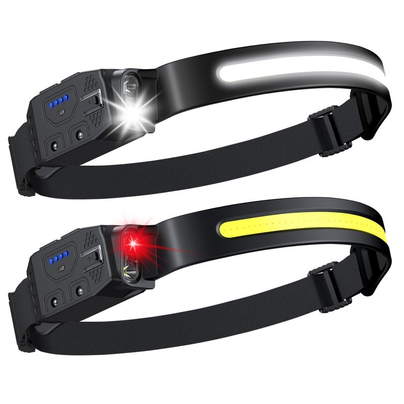 LHKNL Rechargeable Headlamp 2Pcs- 230Â° Wide Beam Led Head Lamp with White Red Light, Long Lasting Hard Hat Light, Motion Sensor, 6 Mode Headlight Flashlight for Adults Camping,Hiking,Running - Image 1