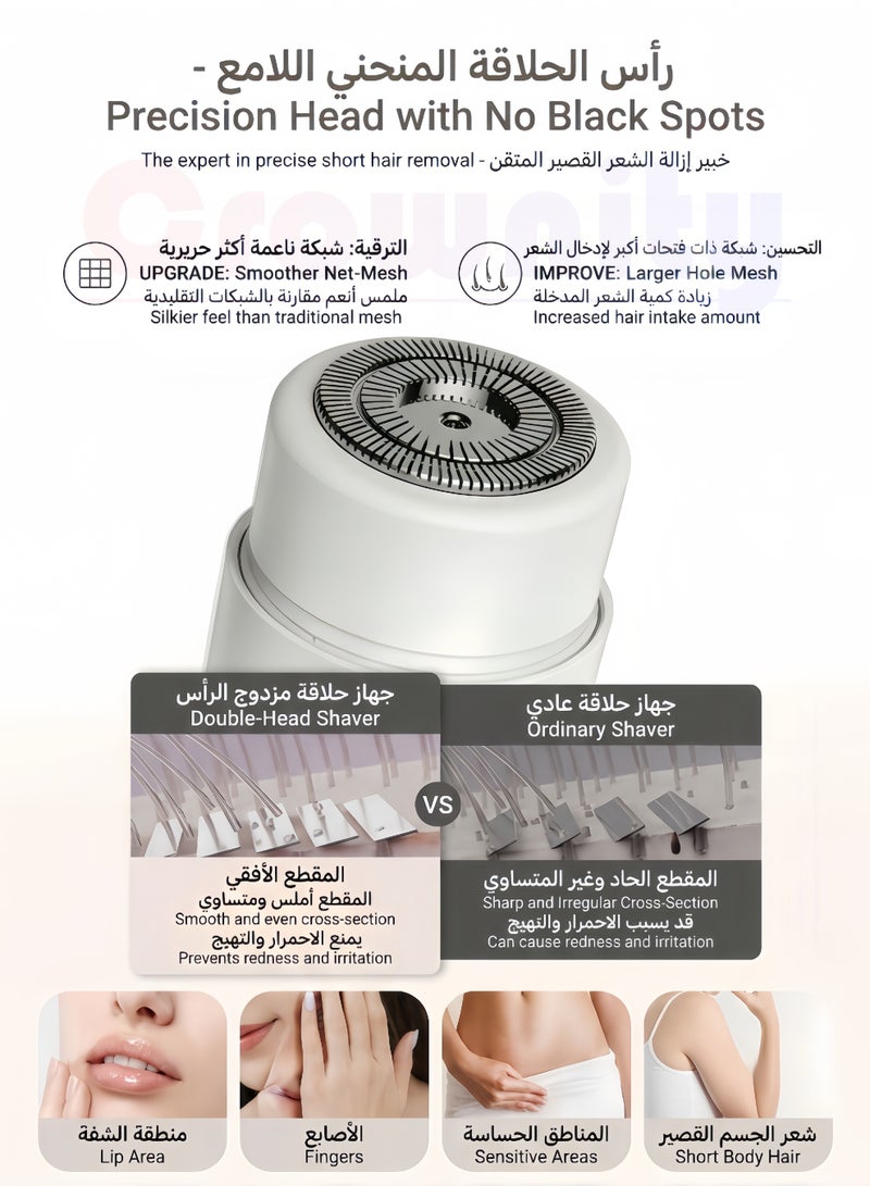 كرونايتي ماكينة حلاقة نسائية متعددة الاستخدامات لإزالة الشعر – ماكينة حلاقة للمناطق الحساسة والوجه والجسم، جهاز إزالة شعر نسائي مقاوم للماء IPX7 وقابل للشحن USB - Image 4