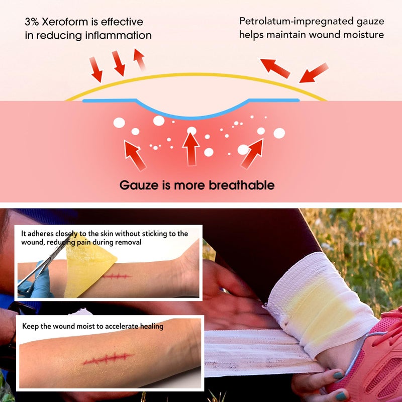 POLYNEW Xeroform Petrolatum Dressing 4"x4", 25 PCS Non-Adherent Gauze for Low Exudating Wounds, Fine Mesh Gauze Pads for Burns, Abrasions, Lacerations, Skin Grafts and Surgical Incisions - Image 3
