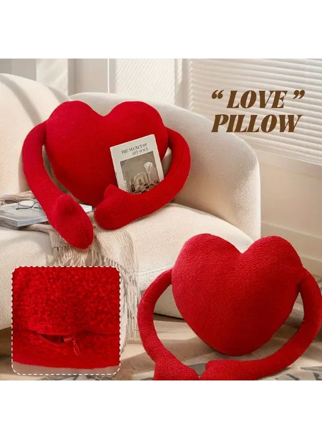 Red Heart Shaped Velvet Pillow Soft Plush Cushion For Sofa Bed Car Seat - Image 2