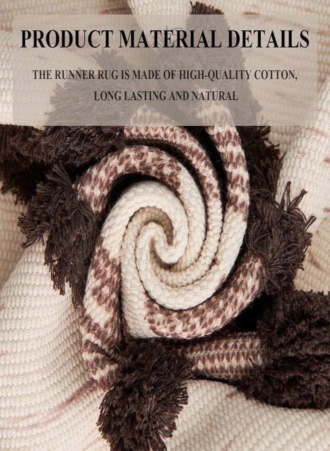 Slazie Handwoven Cotton Bed Runner Rug 2x5 ft | Boho Ethnic Carpet with Tassels | Modern Floor Mat for Bedroom, Living Room, Hallway|White & Brown |4015 - Image 5