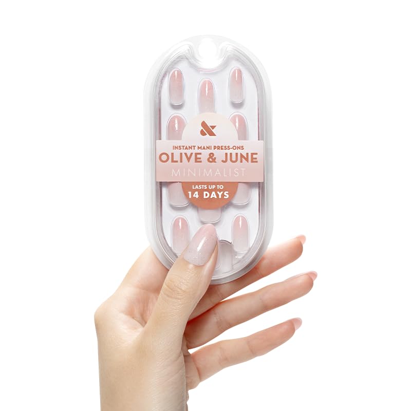 Olive & June Minimalist Instant Mani Press On Nails (Glue) | 42 Fake Nails, 21 Sizes | Non-Toxic, Long-Lasting Barely-There Look | Salon-Quality at Home | Medium, Oval | Rose Gradient Shimmer - Image 1
