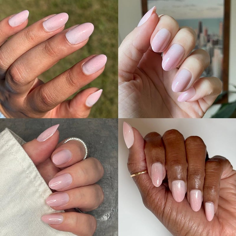 Olive & June Minimalist Instant Mani Press On Nails (Glue) | 42 Fake Nails, 21 Sizes | Non-Toxic, Long-Lasting Barely-There Look | Salon-Quality at Home | Medium, Oval | Rose Gradient Shimmer - Image 5