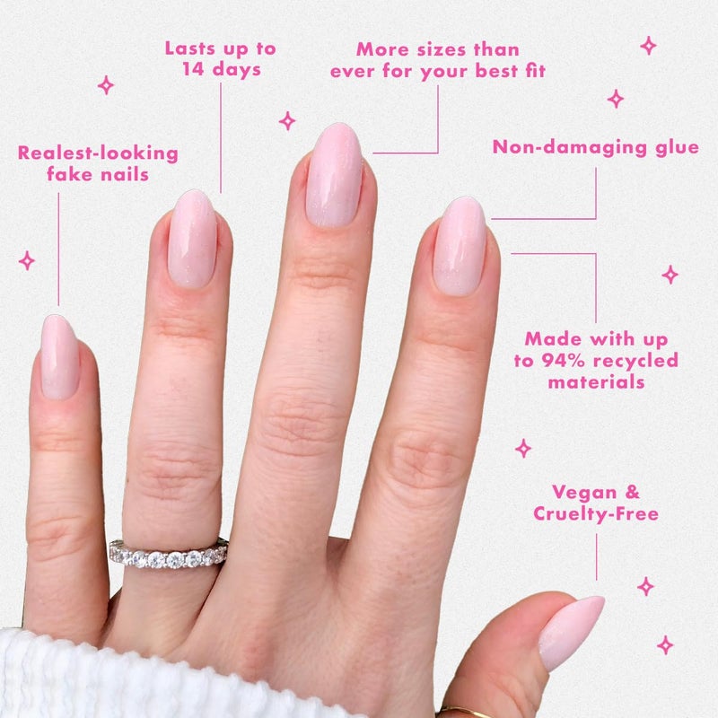 Olive & June Minimalist Instant Mani Press On Nails (Glue) | 42 Fake Nails, 21 Sizes | Non-Toxic, Long-Lasting Barely-There Look | Salon-Quality at Home | Medium, Oval | Rose Gradient Shimmer - Image 4