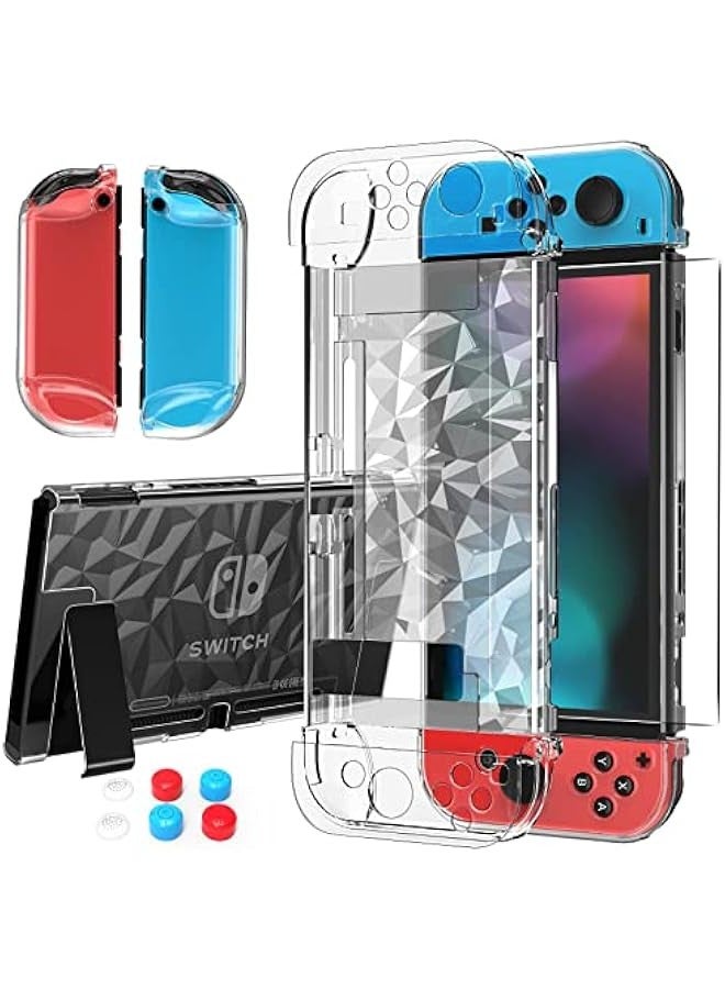 TRASSLE Switch Case for Nintendo Switch Case Dockable with Screen Protector, Clear Protective Case Cover for Nintendo Switch and JoyCon Controller with a Switch Tempered Glass Screen Protector - Image 1