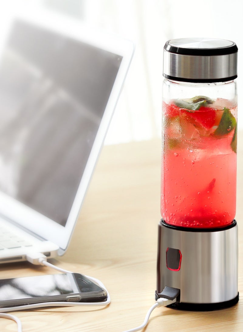 باورولوجي عصارة محمولة بمحرك 126 وات مع بطارية 2500 مللي أمبير في الساعة و6 شفرات من الفولاذ المقاوم للصدأ/وعاء سعة 450 مل ووعاء زجاجي/حتى 15 مشروبًا لكل شحنة - فضي - Image 4