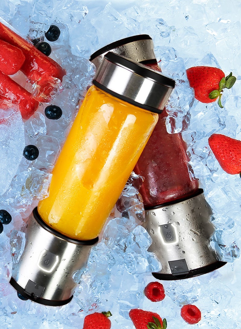 باورولوجي عصارة محمولة بمحرك 126 وات مع بطارية 2500 مللي أمبير في الساعة و6 شفرات من الفولاذ المقاوم للصدأ/وعاء سعة 450 مل ووعاء زجاجي/حتى 15 مشروبًا لكل شحنة - فضي - Image 3