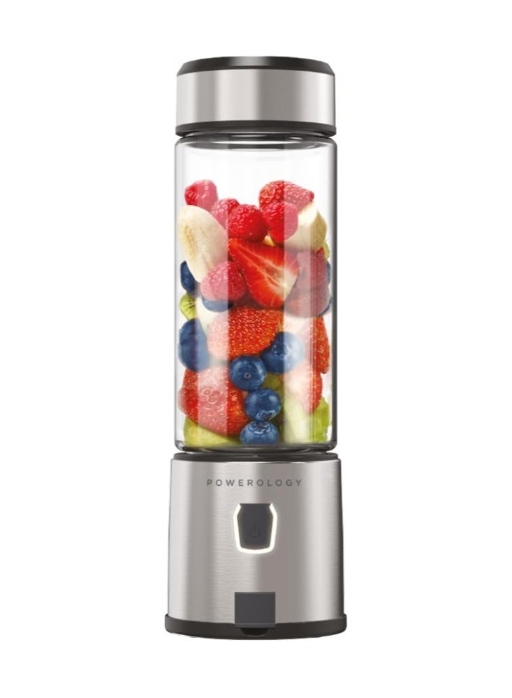 باورولوجي عصارة محمولة بمحرك 126 وات مع بطارية 2500 مللي أمبير في الساعة و6 شفرات من الفولاذ المقاوم للصدأ/وعاء سعة 450 مل ووعاء زجاجي/حتى 15 مشروبًا لكل شحنة - فضي - Image 1