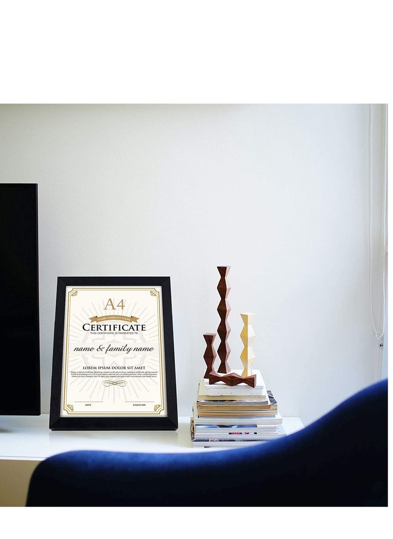 Decorhills - A4 Certificate Picture Frame – 2 Pack, Black Wood Grain Finish, UV Protection Acrylic, Horizontal & Vertical Display, Wall Mount or Tabletop Stand, Ideal for Diploma, Award, Photo, Office & Home Décor - Image 1