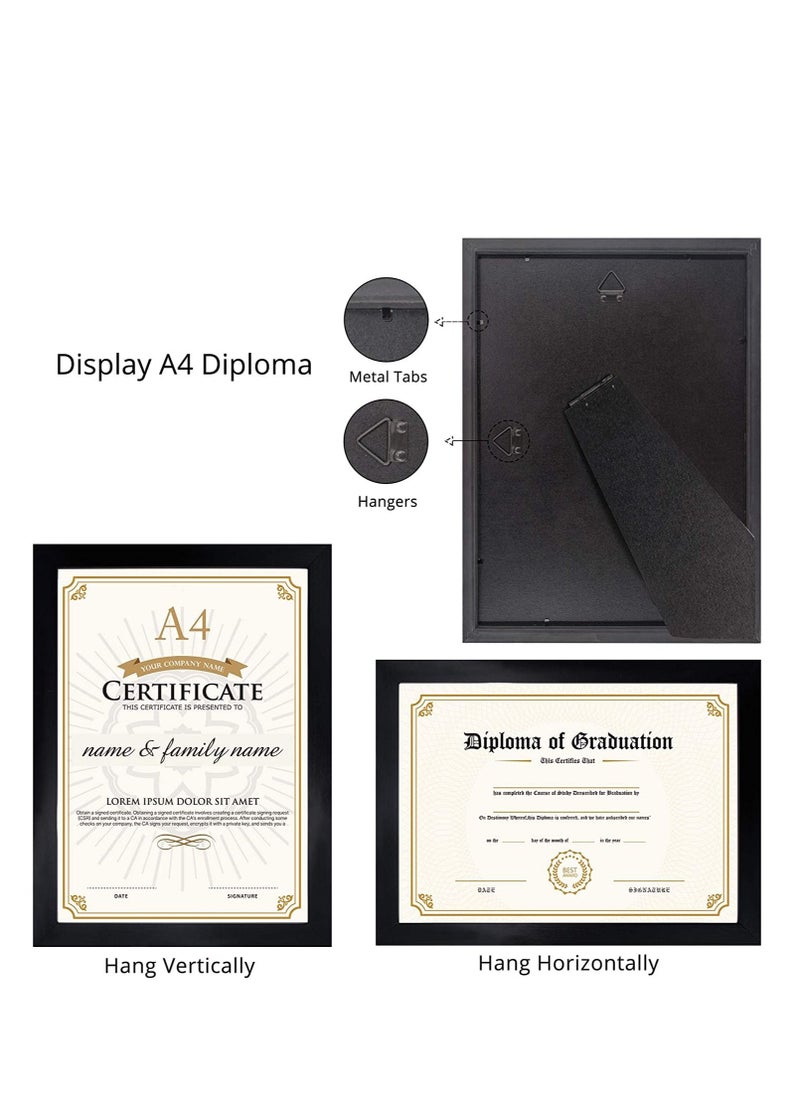 Decorhills - A4 Certificate Picture Frame – 2 Pack, Black Wood Grain Finish, UV Protection Acrylic, Horizontal & Vertical Display, Wall Mount or Tabletop Stand, Ideal for Diploma, Award, Photo, Office & Home Décor - Image 1