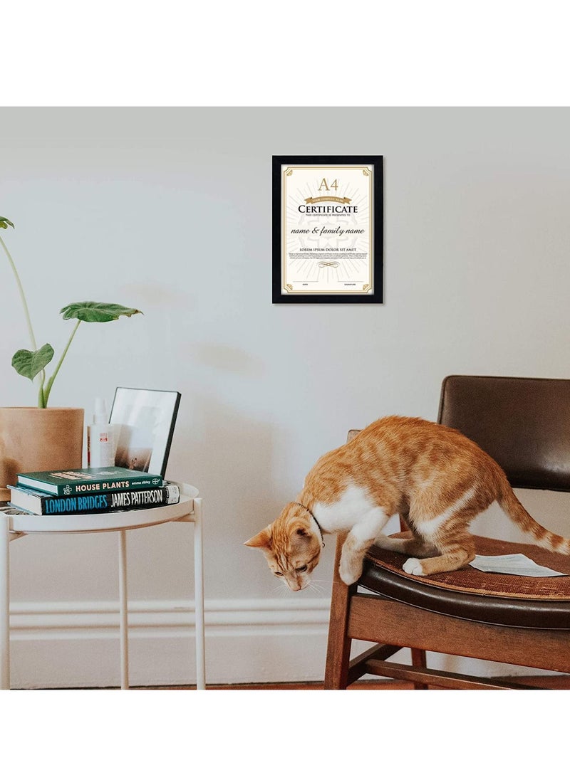 Decorhills - A4 Certificate Picture Frame – 2 Pack, Black Wood Grain Finish, UV Protection Acrylic, Horizontal & Vertical Display, Wall Mount or Tabletop Stand, Ideal for Diploma, Award, Photo, Office & Home Décor - Image 1