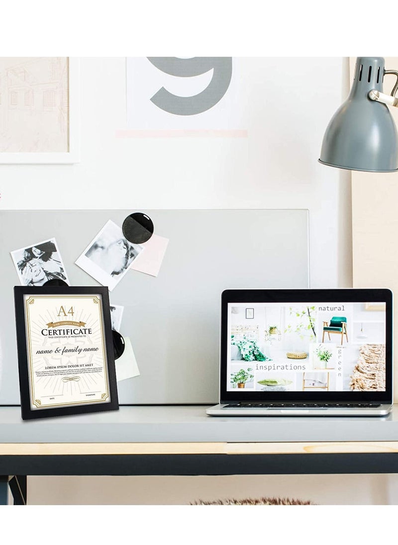 Decorhills - A4 Certificate Picture Frame – 2 Pack, Black Wood Grain Finish, UV Protection Acrylic, Horizontal & Vertical Display, Wall Mount or Tabletop Stand, Ideal for Diploma, Award, Photo, Office & Home Décor - Image 1