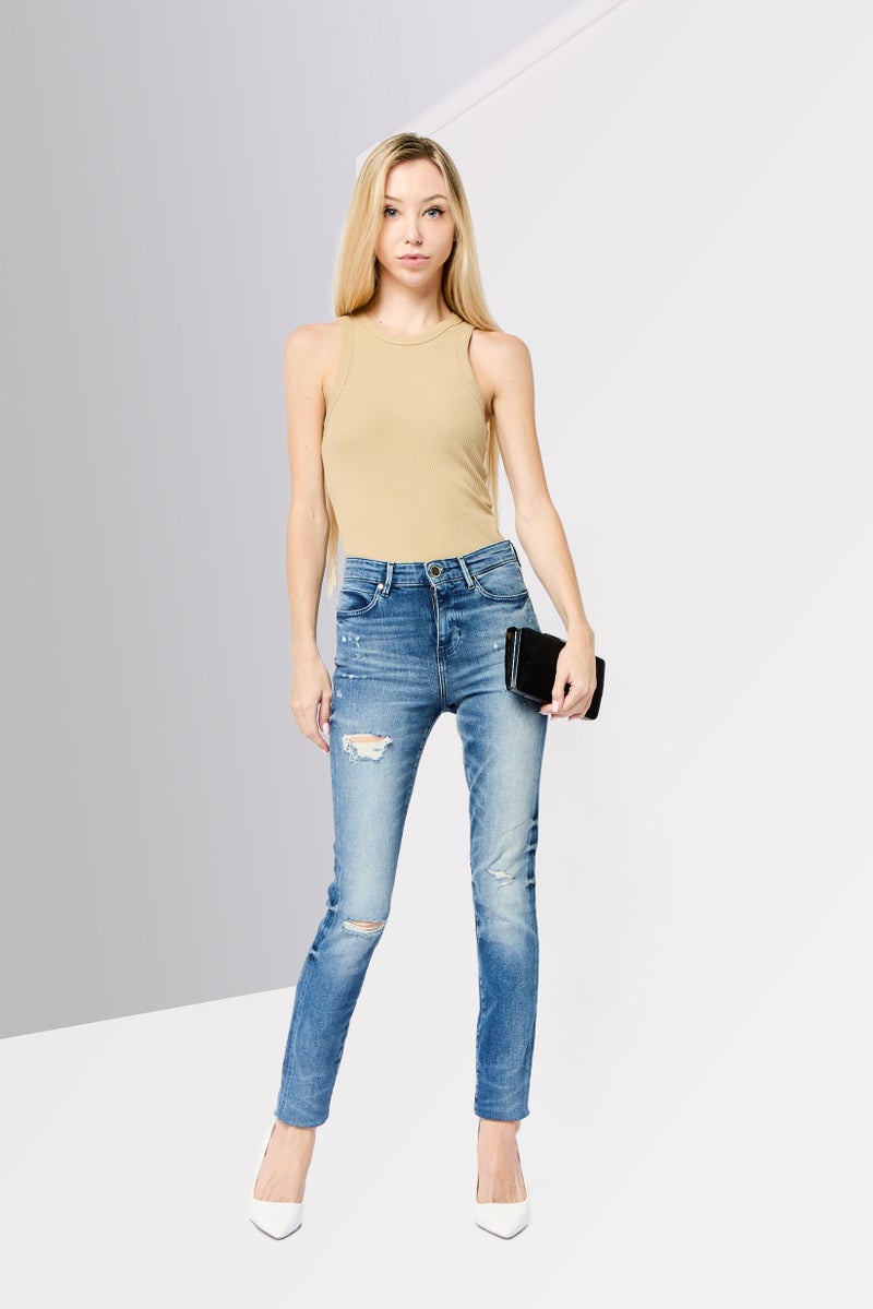 GUESS Women Skinny Fit Rip Stretchable Denim, Washed Blue - Image 2