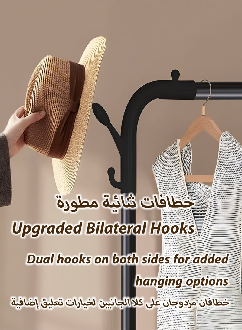 توشيونيكس رف ملابس مزدوج الصفوف بأربعة قضبان مع أرفف مركزية - منظم ملابس رباعي الطبقات شديد التحمل بأربعة مستويات مع رف تخزين سفلي، حامل ملابس موفر للمساحة لغرفة النوم وغرفة الغسيل والشرفة، سعة تحميل كبيرة تصل إلى 80 كجم، يتميز بأربعة قضبان أفقية لتعليق الملابس، غرفة الغسيل، الشرفة، ملاءات غرفة النوم، الألحفة، البطانيات، المعاطف، التنانير، القمصان، القبعات، حامل سترات بطول 200 سم، أسود - Image 4