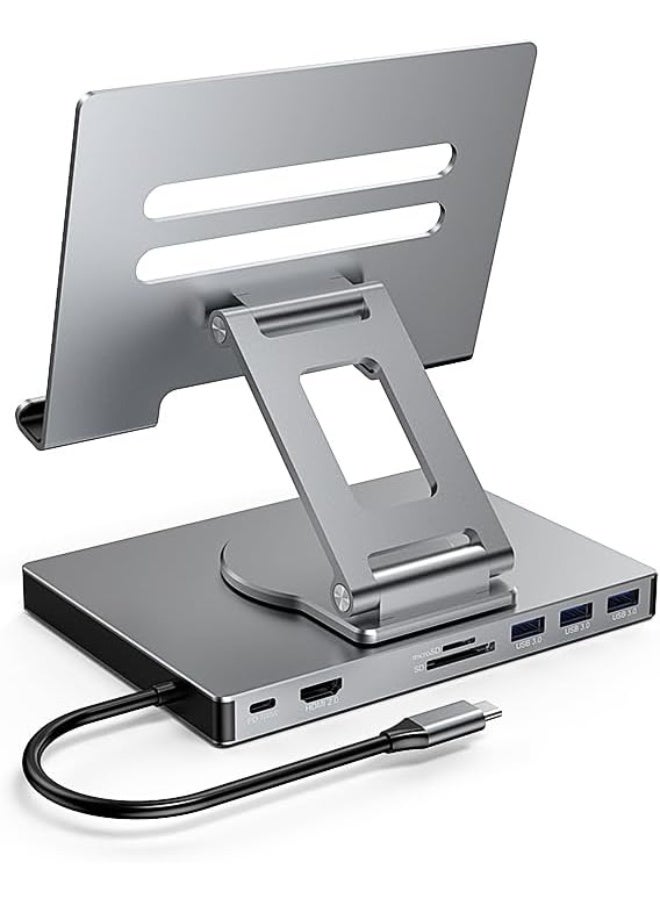 قاعدة توصيل من النوع C، إيثرنت جيجابت 4K 60Hz، موزع USB 3.2، حامل دوار للكمبيوتر اللوحي المحمول، قاعدة توصيل - لا يتطلب طاقة خارجية - عدد المنافذ: [حامل دوار للكمبيوتر اللوحي] 8 في 1 - Image 1