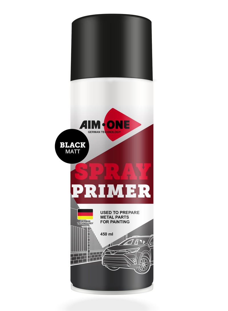 AIM-ONE Aim One Spray Primer Black Matt 450ml - Used To Prepare Metal Parts For Painting