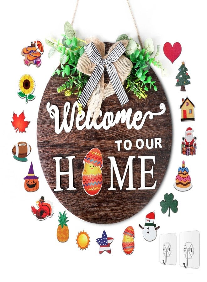 بي بيجيدي لافتة ترحيبية من BIGEDDIE للباب الأمامي، لافتة ترحيبية قابلة للتبديل، ديكور جداري للباب الأمامي، لافتة ترحيبية للمنزل كهدية لتدفئة المنزل في الخريف أو عيد الميلاد - Image 1