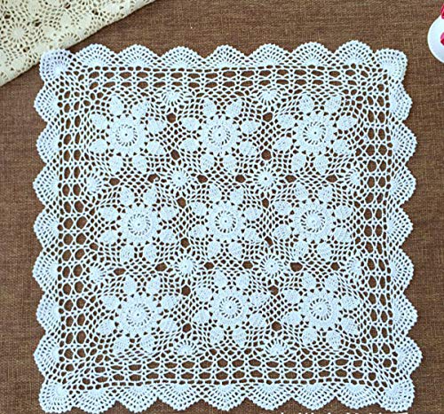 Damanni White Cotton Handmade Crochet Lace Table Cloth Doilies Doily,Square,23 Inch - Image 2