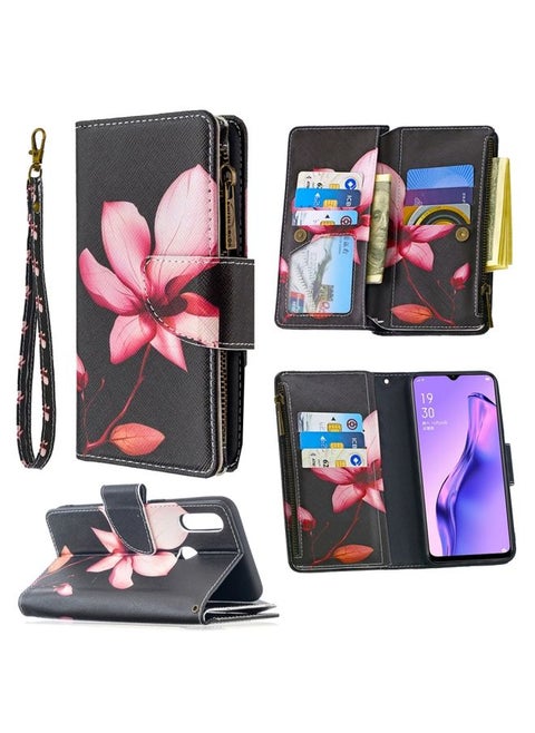 Case Cover For OPPO A31  2020 Colored Drawing Pattern Zipper Horizontal Flip Leather Case with Holder & Card Slots & Wallet Lotus